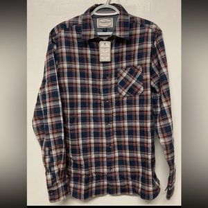 Flag & Anthem Mens Plaid Shirt Button Up Medium Navy Red White Light Weight NWT